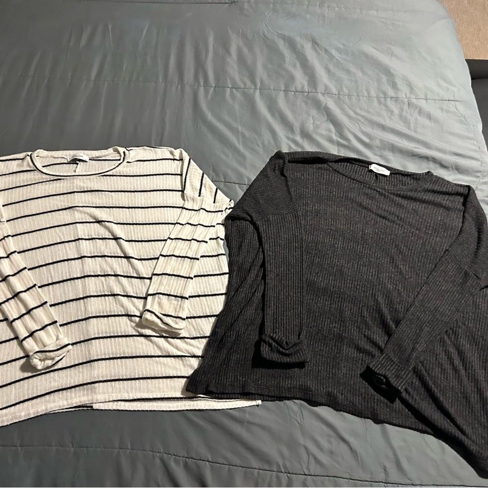 Lot of 2 - Carly Jean Los Angeles Striped and Solid Long Sleeve Tops/Sweaters